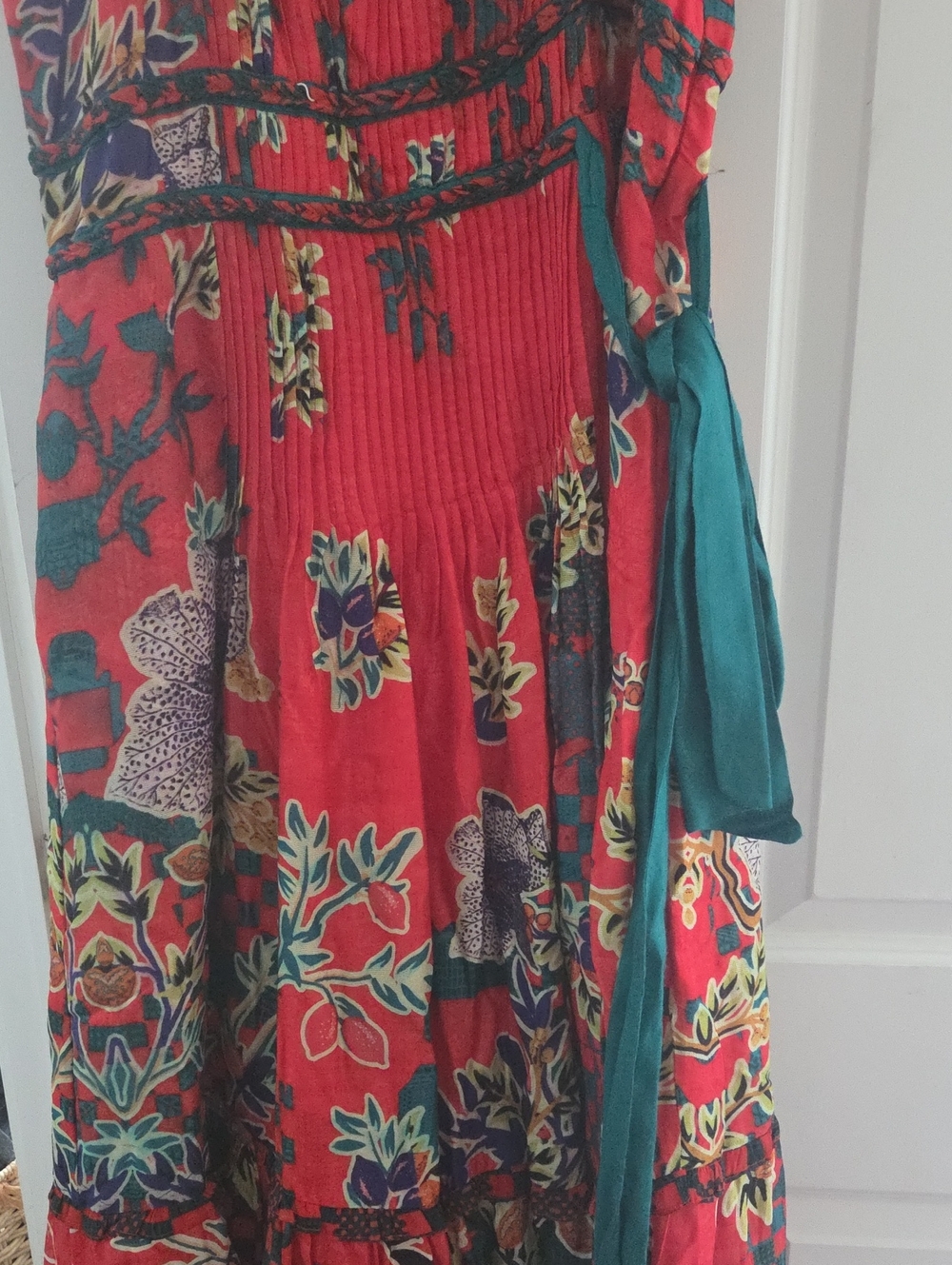 Anthropologie Bhanuni by Jyoti Pleated Floral Maxi Dress red tiered Sz. XL - Picture 7 of 9